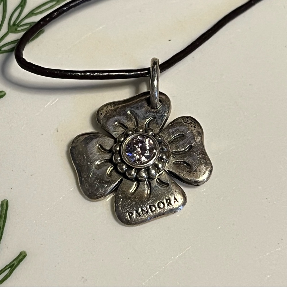 Pandora sterling silver clasp opener, flower with pink zirconia